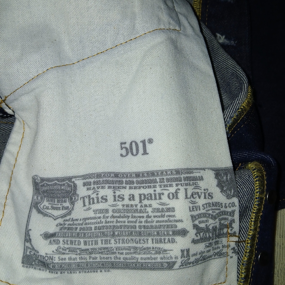 #046 Mens Levi Strauss 501 Original Stretch Blue Jeans Size W/35 L/34 - Picture 7 of 16